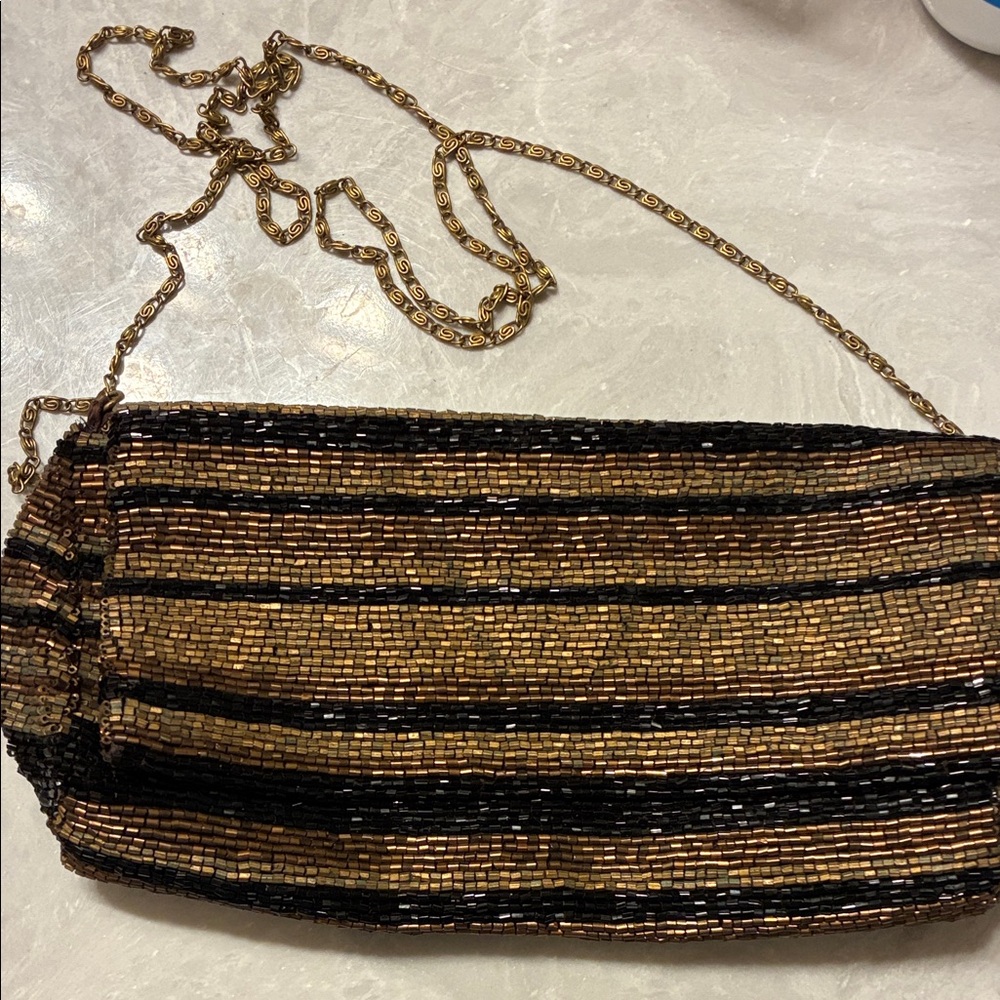 Moyna Black and‎ Gold Beaded Clutch